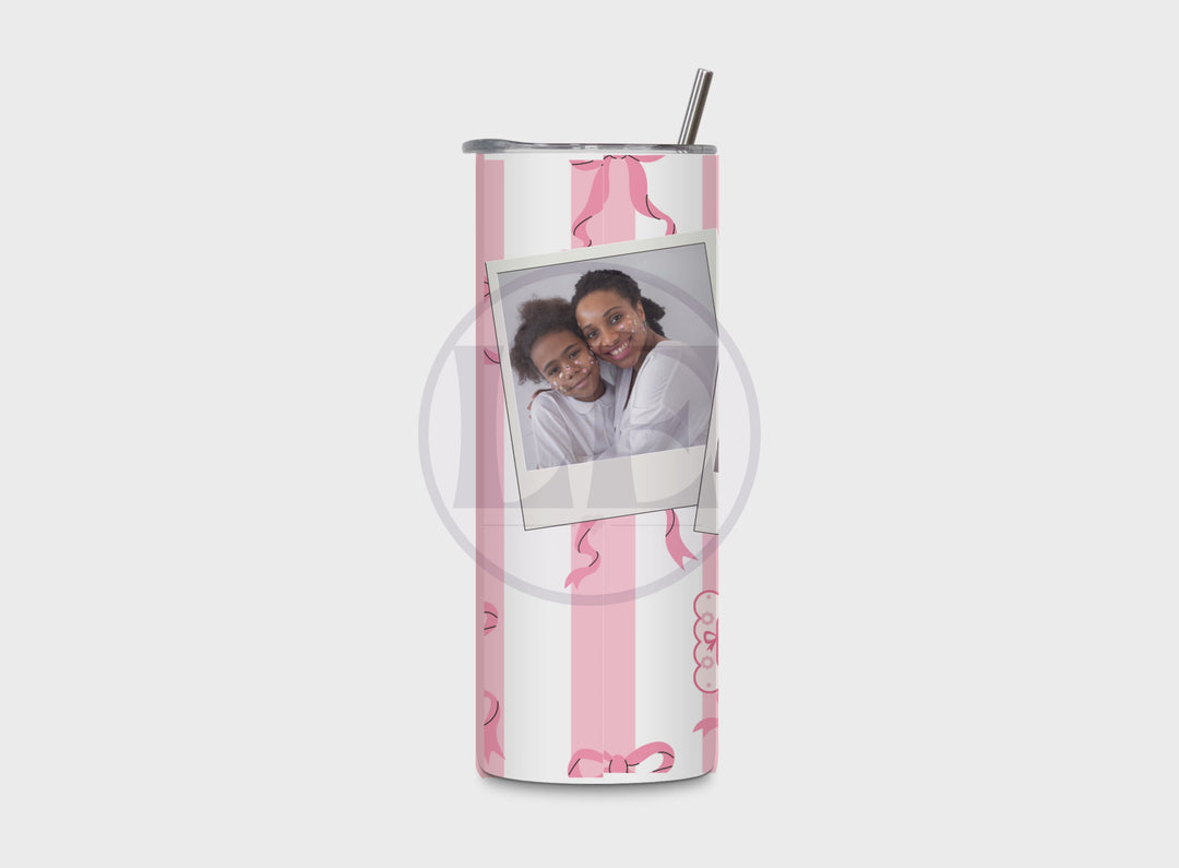 Video of the Personalised Pink Bow 3 Photo 20oz Tumbler with name showing the wrap design