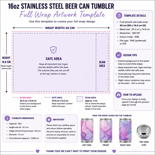 Print Your Own Design 16oz Stainless Steel Tumbler - Lilpins Essentials