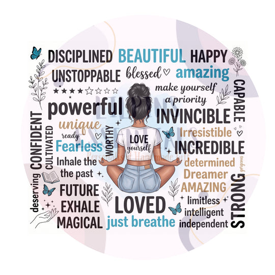 Self love affirmation tumbler design close-up with love yourself quote