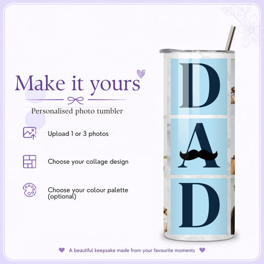 Custom stainless steel photo tumbler gift for Dad with six pictures