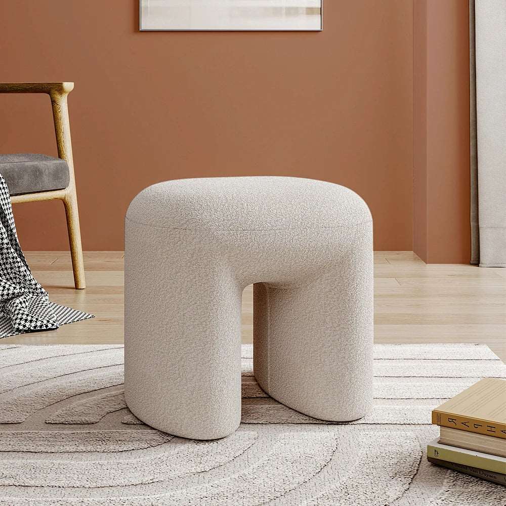 White teddy fur ottoman