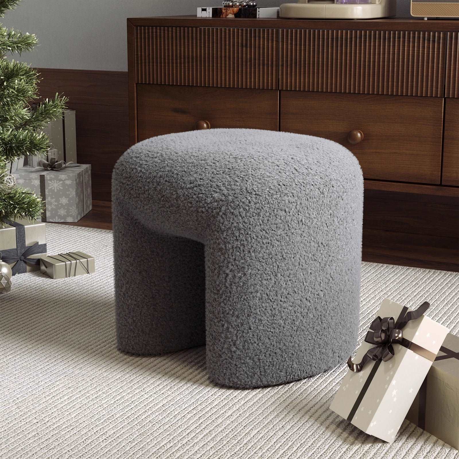 Grey teddy fur ottoman