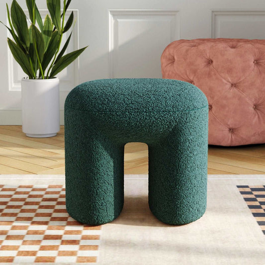 Green teddy fur ottoman