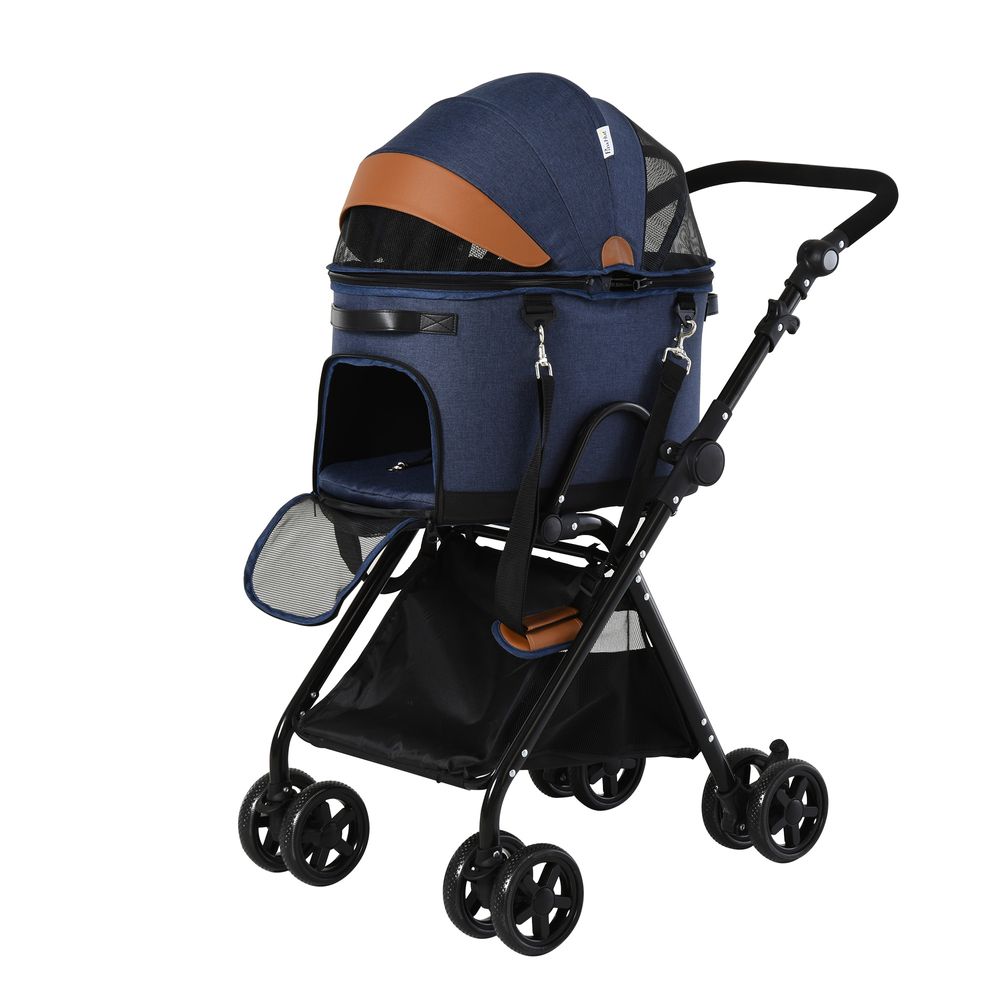 Luxury Folding Pet Stroller Removable Carrier Adjustable Canopy Bag Brake
